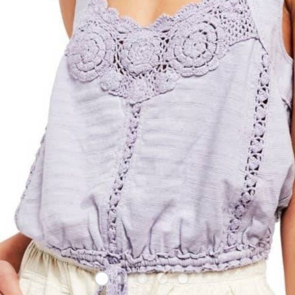 NWOT - Free People Lilac Crochet Drawstring Crop Top Size: L - Picture 2 of 10